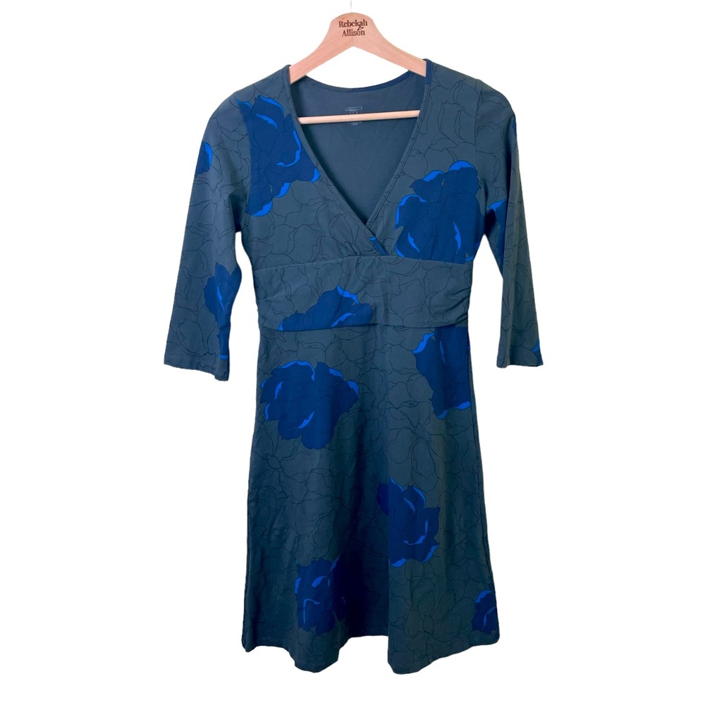 Patagonia Organic Cotton Margot Floral 3/4 Sleeve V-Neck Dress SZ Small